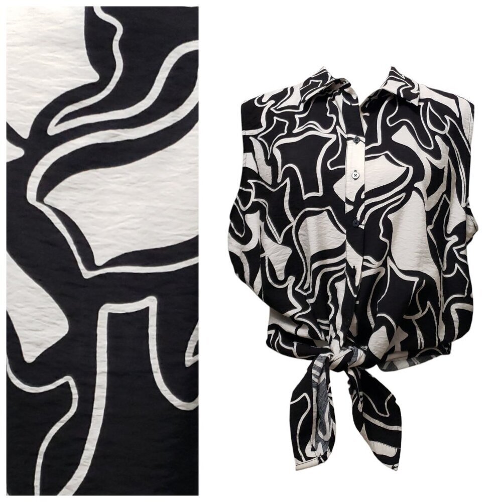Women’s Rachel Zoe Black White Abstract Sleeveless Button Down Shirt L